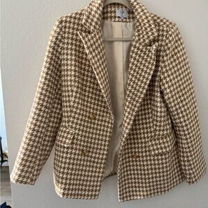 Brown and Cream Houndstooth Blazer